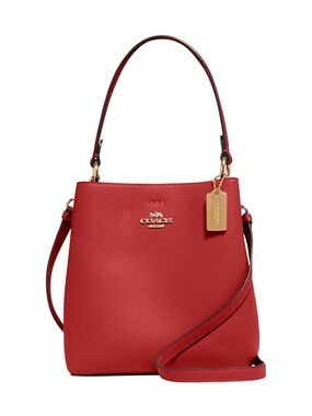 Coach Red Pebbled Leather Small Town Bucket Shoulder Bag with Gold - NWT